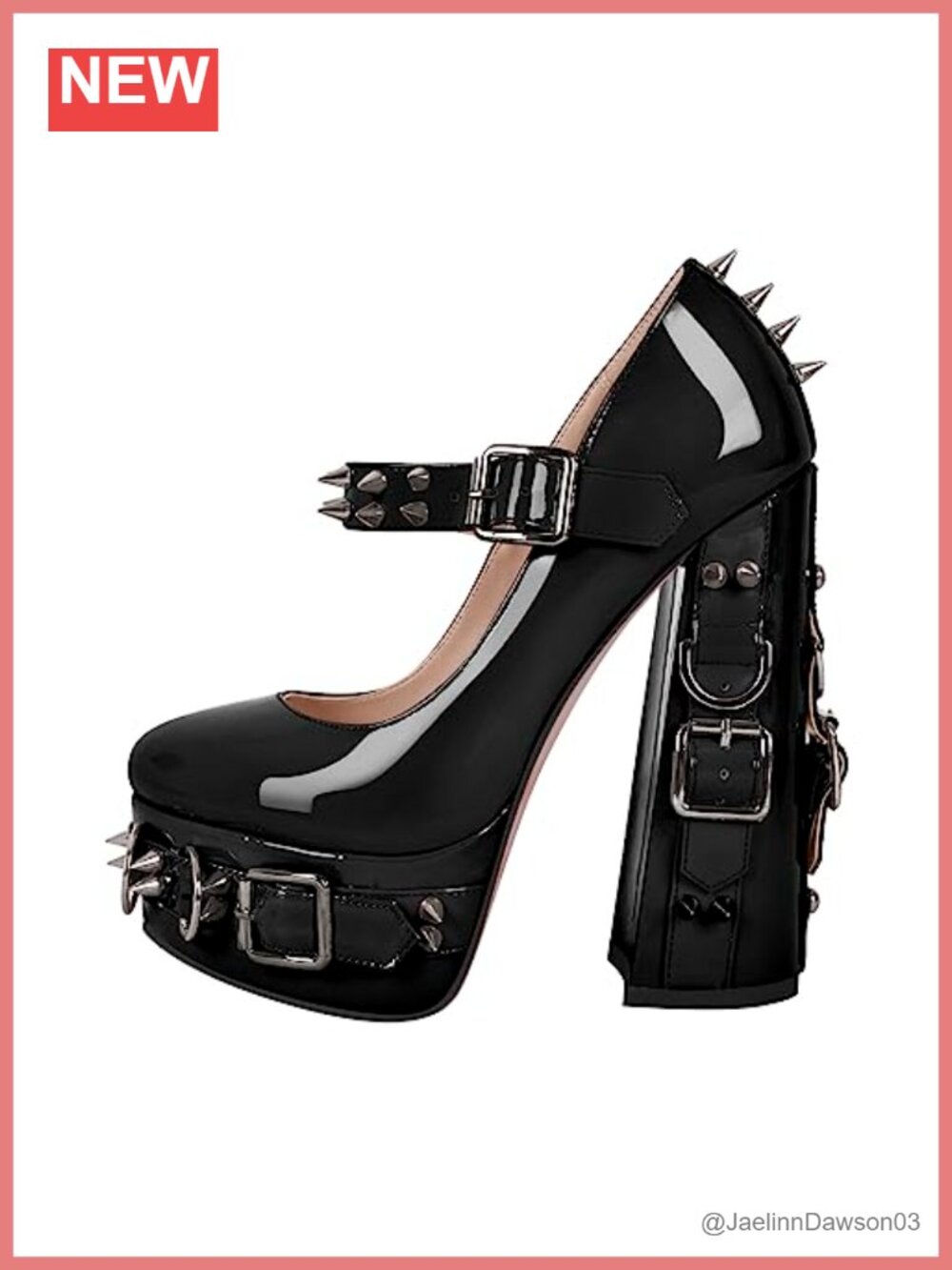 Women's Mary Jane Platform Heels Punk Rivets Ankle Buckle Block High Heels Pumps